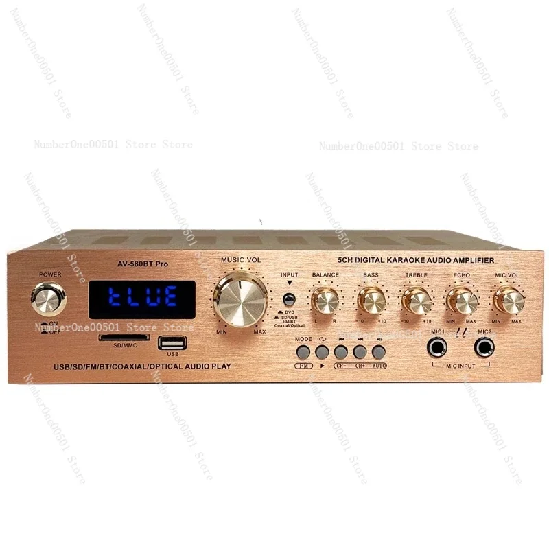 High-power 5-channel Bluetooth Power Amplifier U Disk Playback Fiber Coaxial Decoding Microphone Card Ok Singing