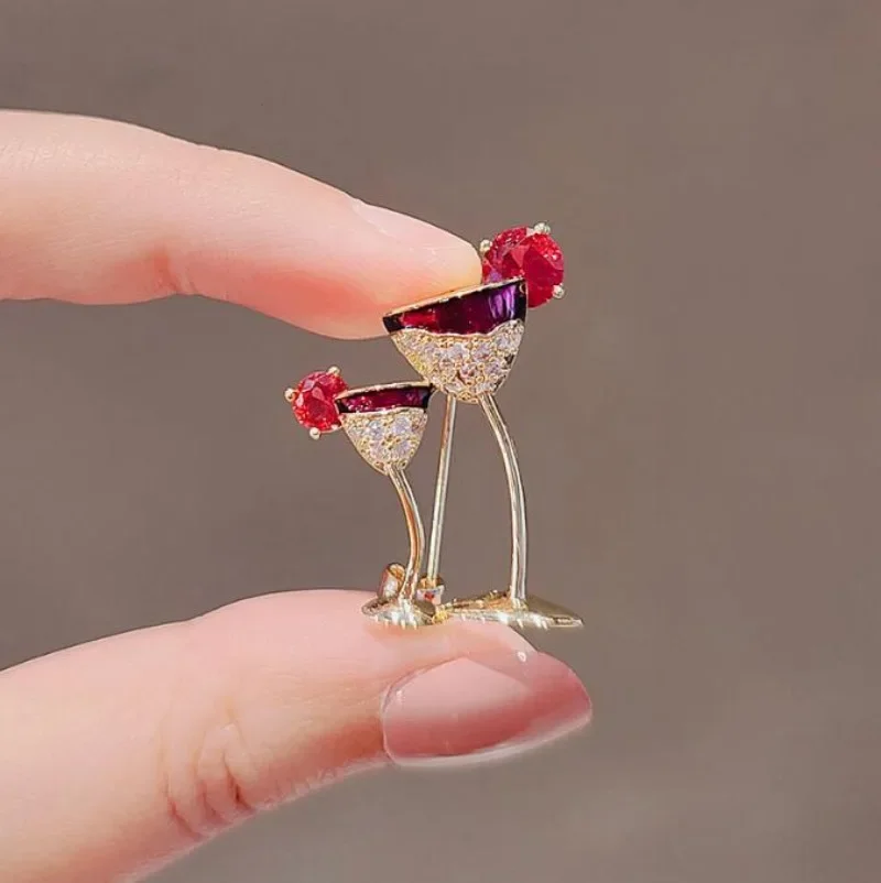 Fashion Red Wine Glass  Designs Cocktail Glass Pins Women Accessories