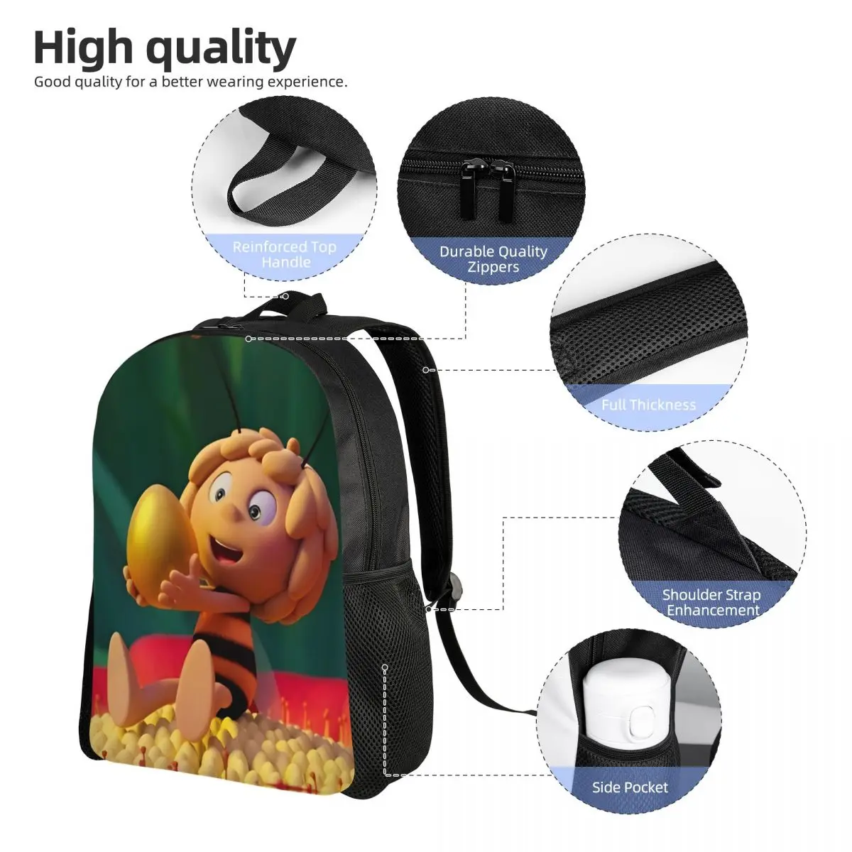 Maya The Bee With Flowers Cartoon Backpack for Kids Girls Boys Lightweight Backpacks Bags for Toddlers Daycare
