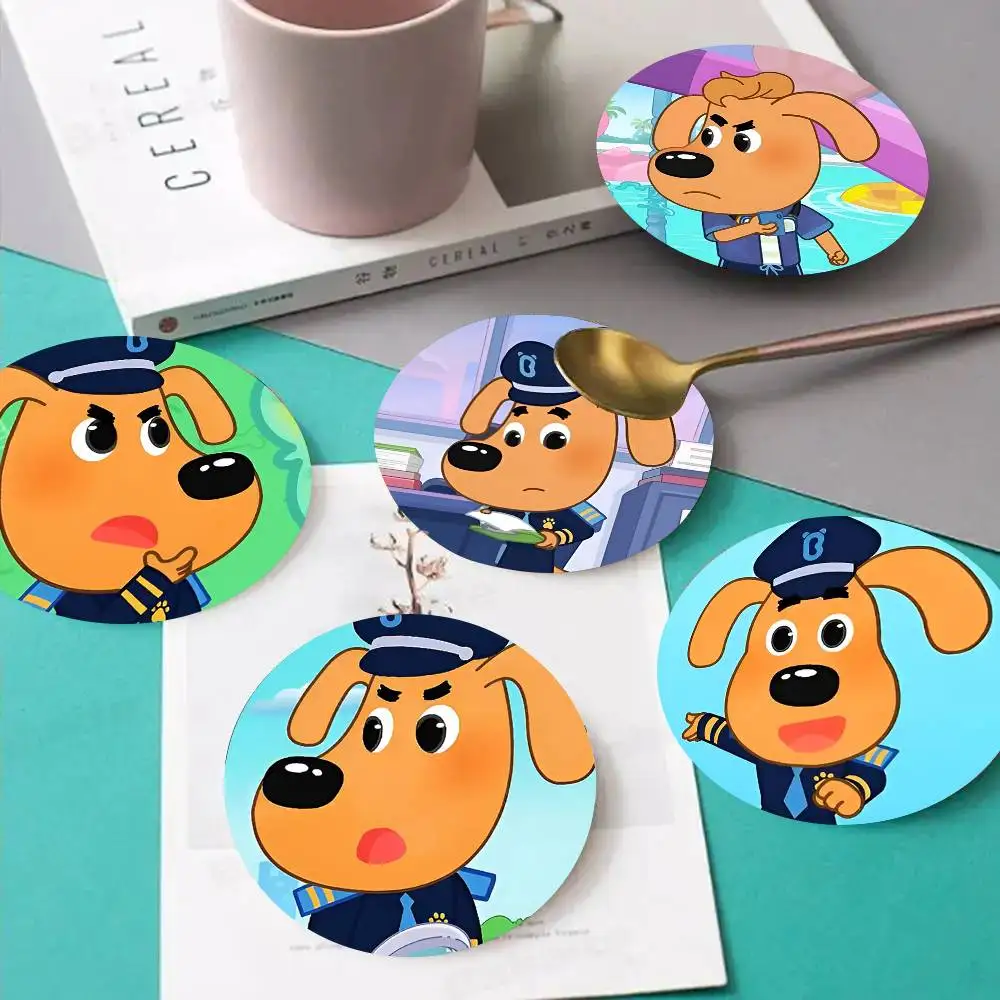 1pc Cartoon S-Safety Sheriff L-Labrador Wooden Coaster Colour Printing Cup Mat Home Desk Decoration Gifts