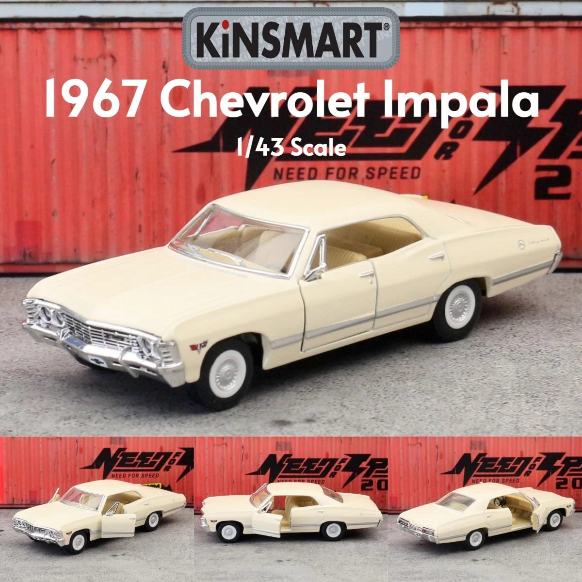 KiNSMART Spielzeugauto-Modell 1/43 Chevrolet Impala 1967, klassische Druckguss-Miniatur-Rückziehfahrzeug-Sammlung, Geschenk für Kinder und Jungen
