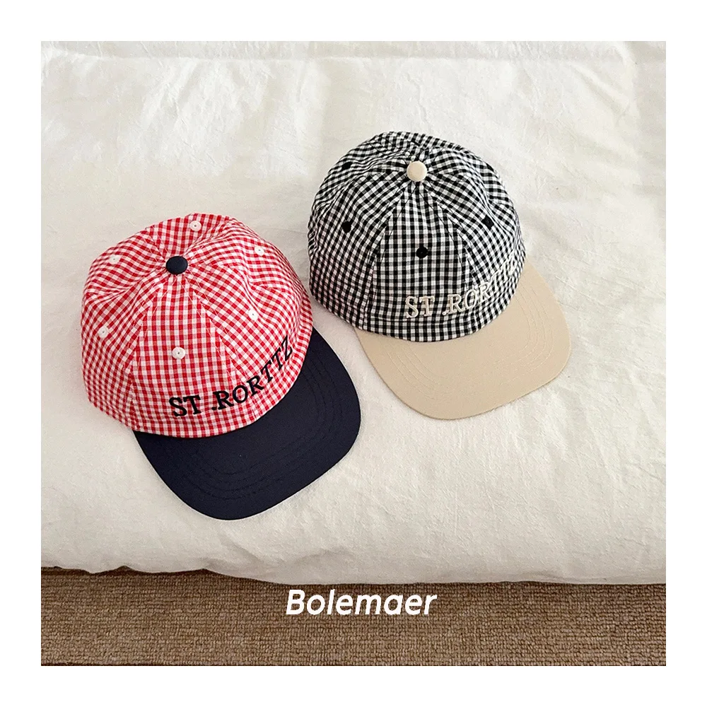 

Men Women Summer Thin Sunshade Baseball Cap Women Korean Plaid Letter Embroidery Breathable Flat-brimmed Baseball Cap Men