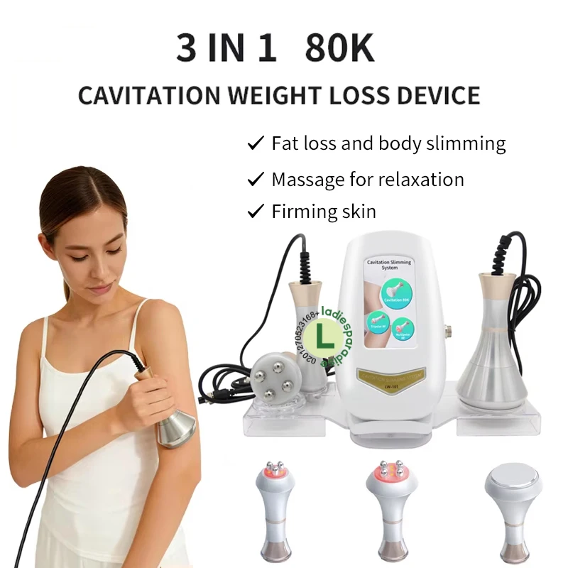 3-in-1 80K RF Cavitation Ultrasonic Machine Weight Loss Massager, Body Shaping, Skin Firming, Anti-Aging, Smoothing & Whitening