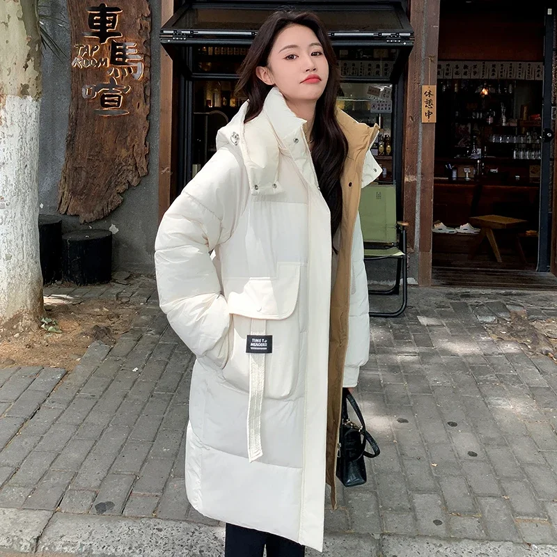 Women\'s Winter Jacket Long Down Cotton Warm Thick Overcoat Hooded Loose Casual Snow Wear Coat Female Windproof Parkas Outwear