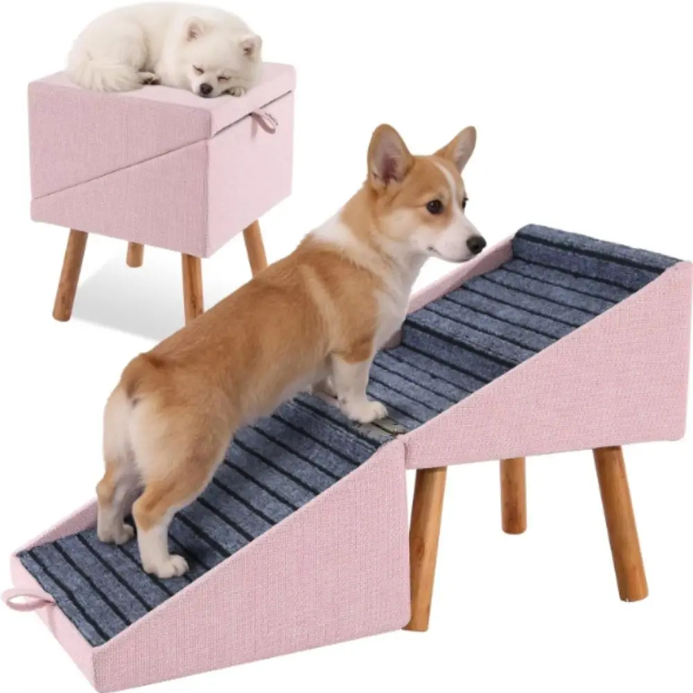 Climbing Ladder Foldable Dog Staircase Anti-Slip Non-Slip Ramp Dog Ladder Portable Solid Wood Pet Ramp Indoor Use