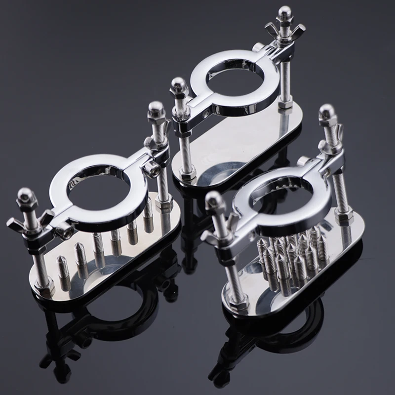 6 Style Male Chastity Cock Ring Stretcher Scrotum Stimulation Lock Training Device Metal Spike Penis Ring Clamp Testicle Clamp