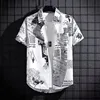 Short Sleeved Shirt Men's Thin Graffiti Print Hong Kong Fashion Clothing
