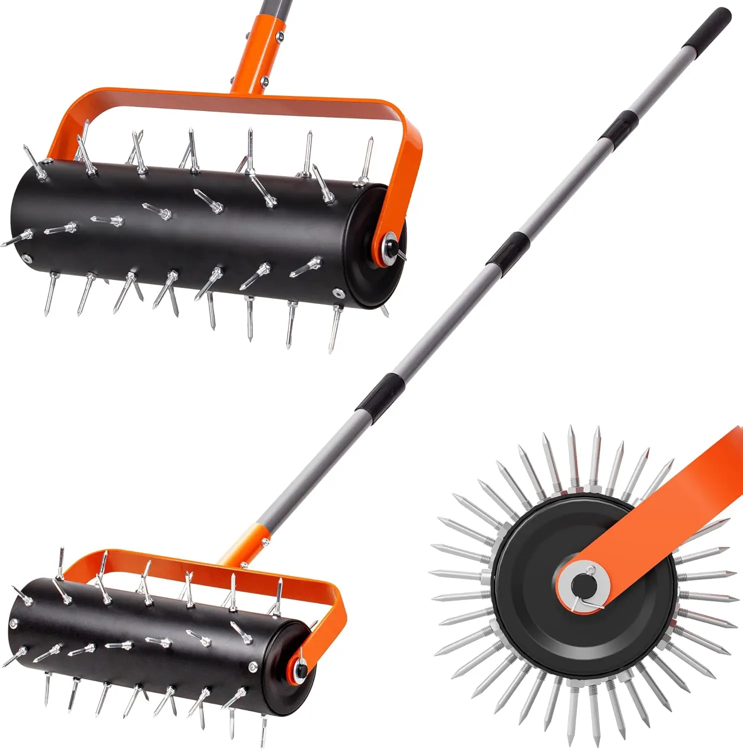 Rolling Lawn Aerator, Heavy Duty Manual Aerator Tool with 42 Spikes, Lawn Spike Aerator Roller with 71