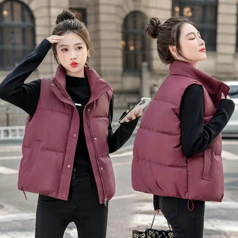 

Korean 2024 New Autumn Winter Coat Women Down Cotton Vest Short Jacket Stand Collar Sleeveless Waistcoat Female Outerwear