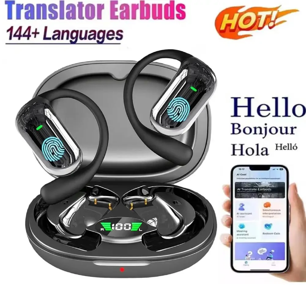 

Q16S 5.3 AI Translation Earbuds with Ear Hook Translator Headphones Open Ear Headphones for Running Fitness Learning Accessories
