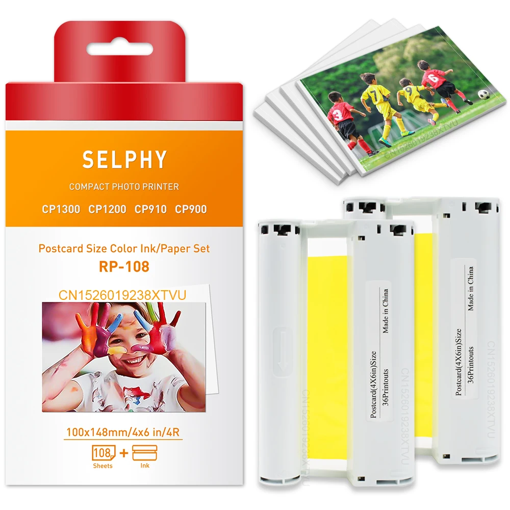 6 Inch Selphy CP1300 Ink and Photo Paper for P Tray Compatible for Canon Selphy CP1500 CP1200 CP910 CP900 Printer KP108IN KP36IN