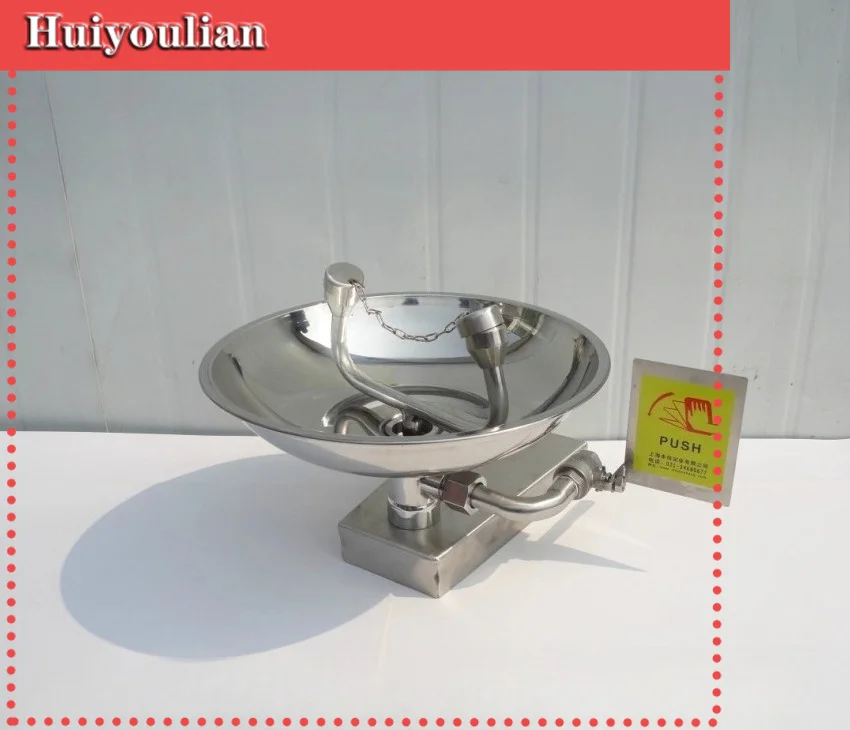 304 stainless steel eye washer, industrial laboratory double-port emergency spray vertical wall-mounted eye washer