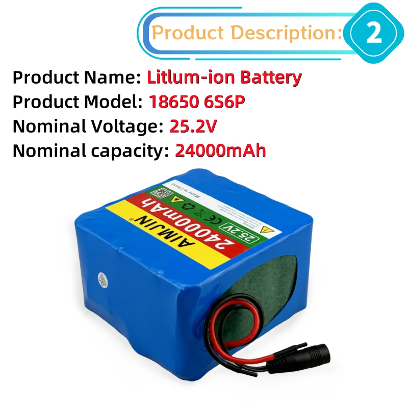 18650 6S6P 25.2V 24000mAh Large-Capacity Lithium-ion Battery Pack Suitable for electric bicycles, scooters, four wheeled vehicle