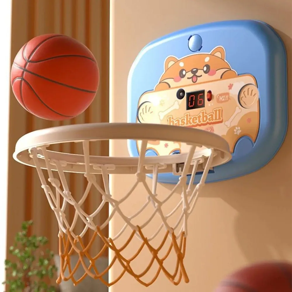 Faltbares Baby-Basketball-Spielzeug-Set, Cartoon-Tier, ohne Bohren, Installation, Mini-Basketballkorb, aufblasbarer Ball, scorebrett