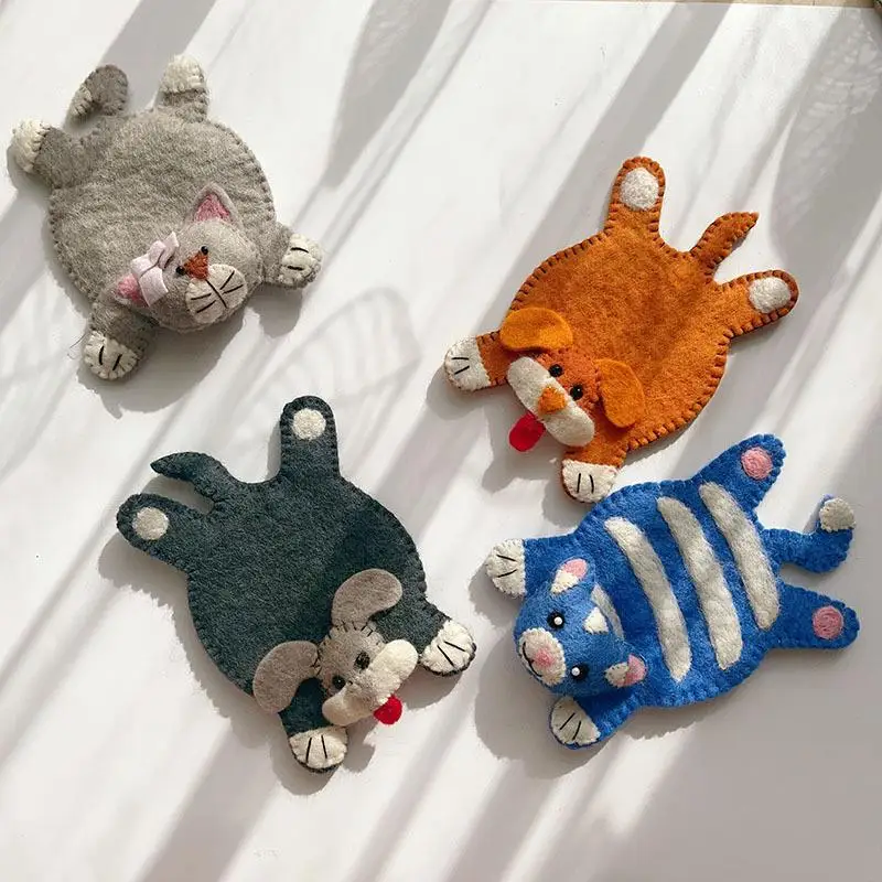 

Creative Handmade Animal Card Wool Tea Cup Mat Cute Heat Resistant Water Cup Mat Table Decoration Pad Japanese Style roun...