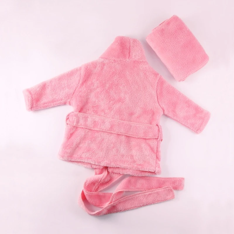 Solid Color Baby Bathrobe Towel Set Thicken Flannel Boys Girls Robe With Belt Bath Towel Newborn Photography Props Posing Outfit