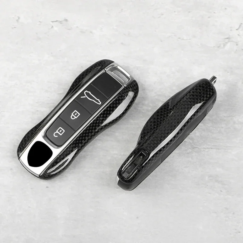 

Real Carbon Fiber Key Fob Cover Auto Remote Case Shell for Porsche 718 911 Panamera Cayenne Macan Boxster Cayman Keychain Trim