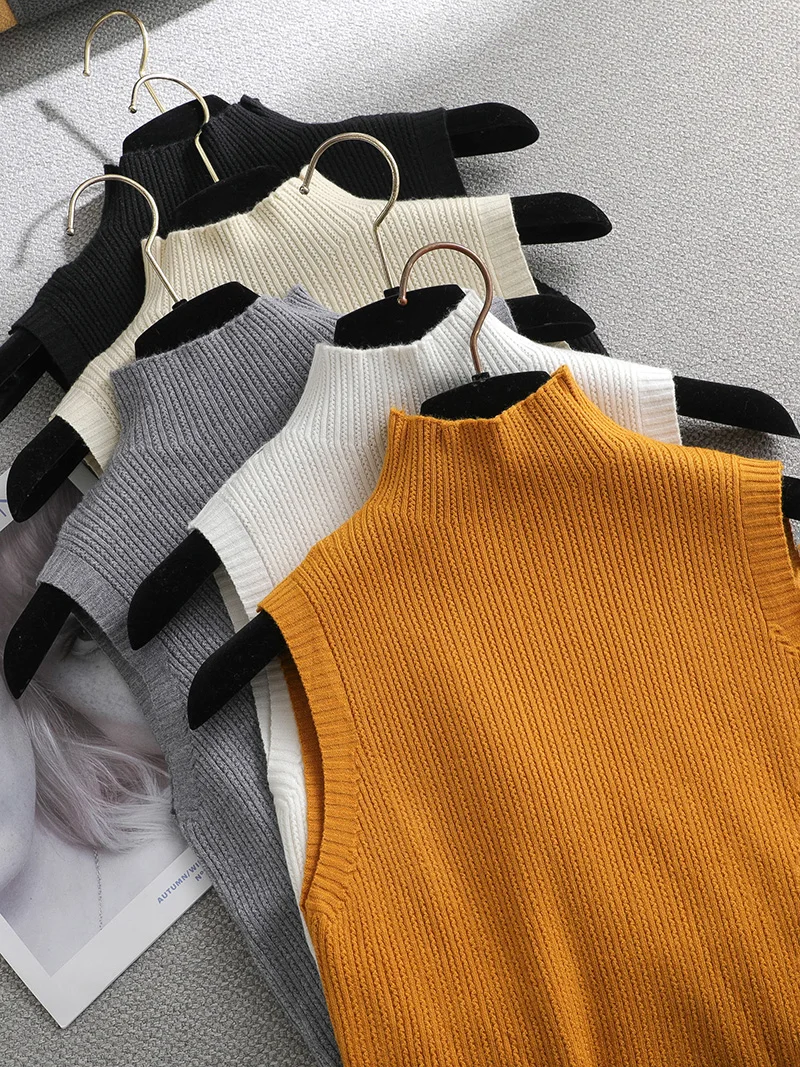 Autumn SPRING 2021 Solid elegant sleeveless Sweater Pullovers Women turtleneck fashion female basic Sweater knit Jumpers top
