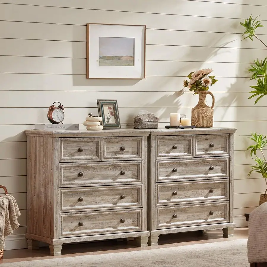 寝室用5段引き出し付きドレッサー、高さ33インチのヴィンテージ木製チェスト、素朴な小さなドレッサー、正方形の木製脚付き、ミッドセンチュリー