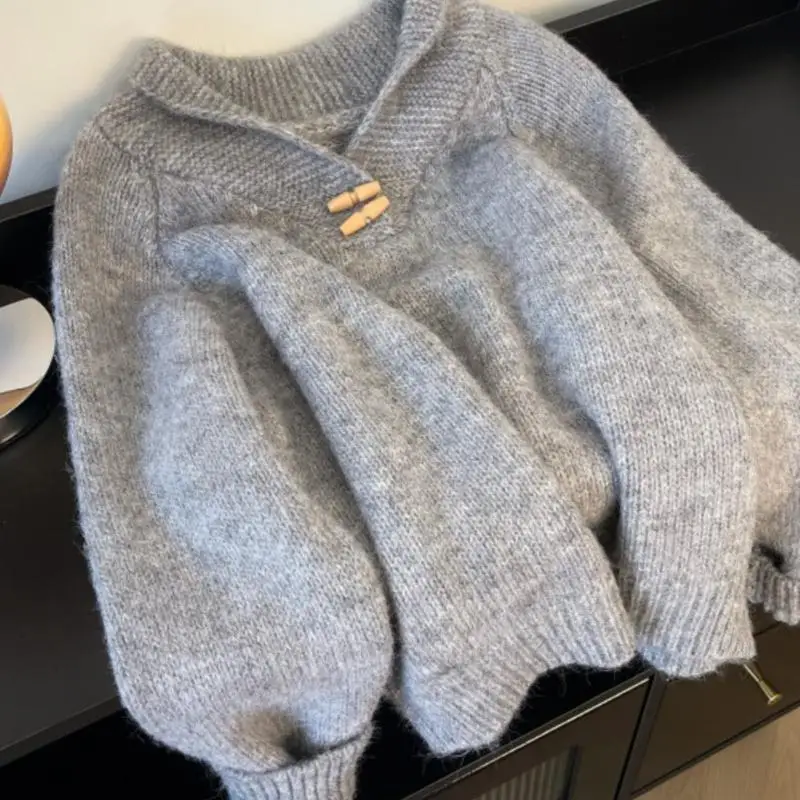 Sweet and Lovely Women's Round Neck Knitted Cardigan Autumn New Item Loose Fit Sweater for Teenagers Student Jacket Short Tops