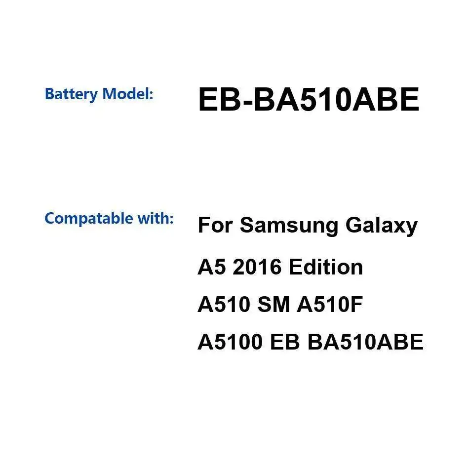

Легкий аккумулятор для мобильного телефона Samsung Galaxy A5 2016 Edition A510 SM A510F A5100 2900 мАч EB-BA510ABE
