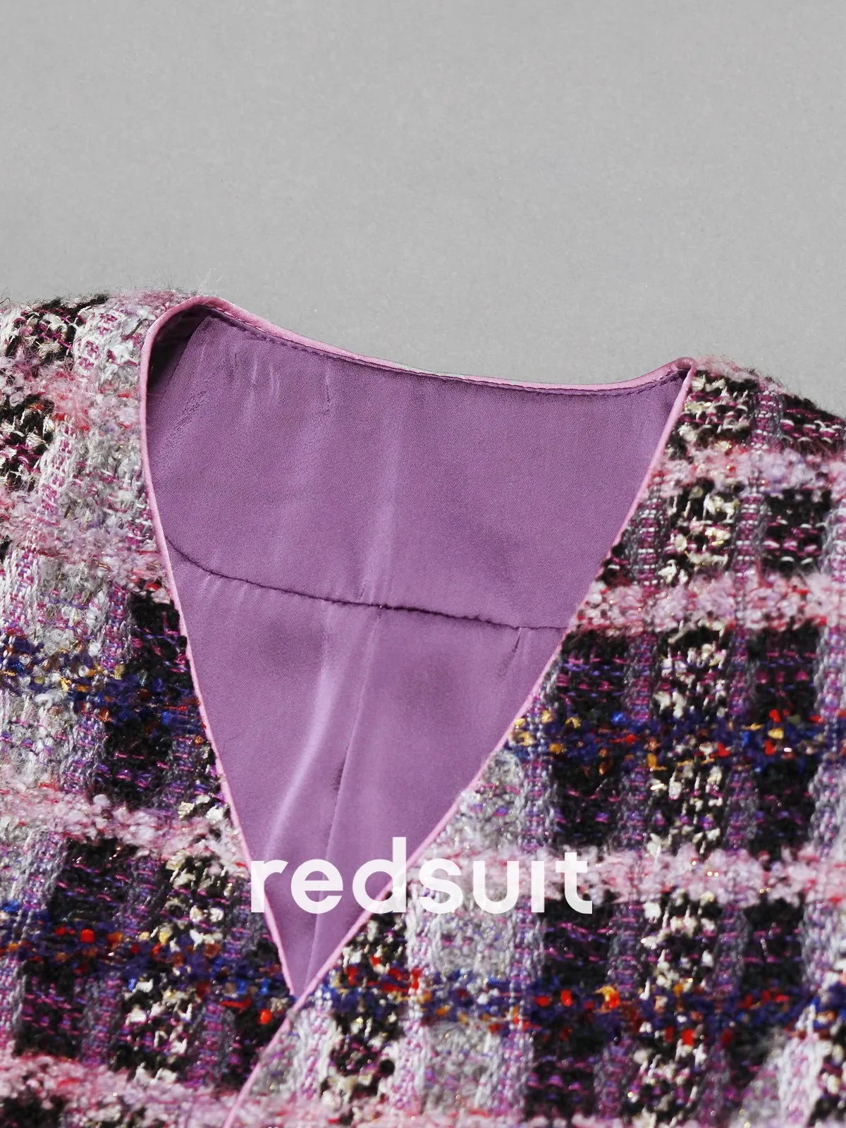 New High luxury plaid V-neck short purple woolen jacket for socialites Custom Size
