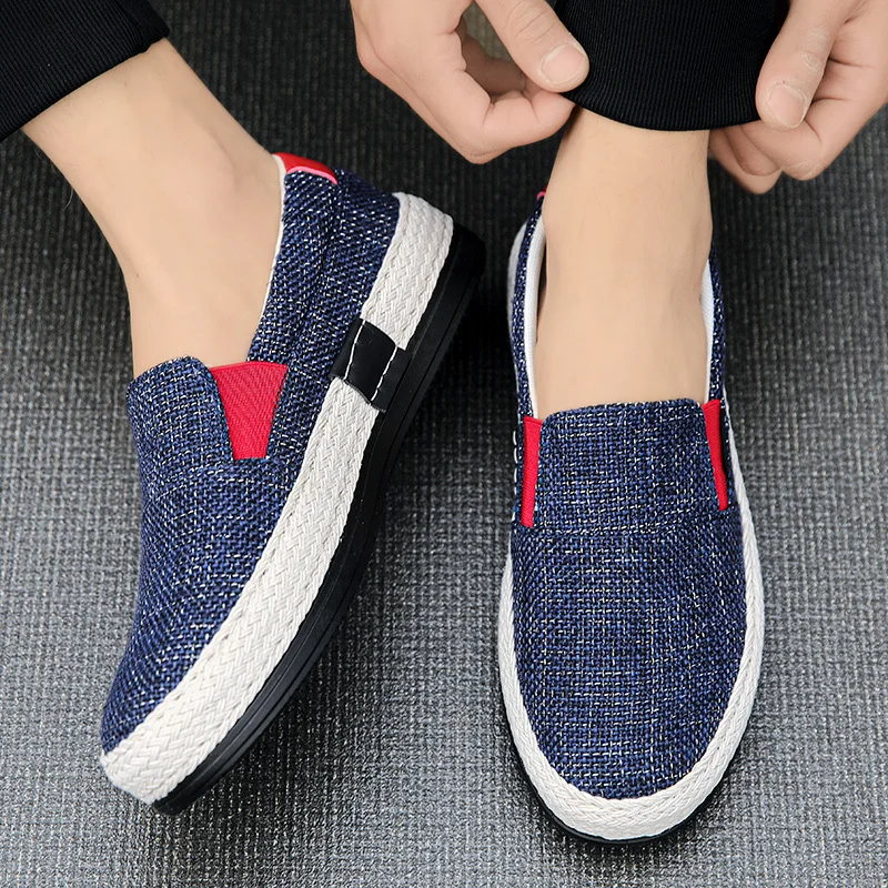 Hot Sale Men\'s Loafers Linen Breathable Casual Flats Shoes Men Espadrilles Slip-on Canvas Shoes Man Fisherman Driving Footwear