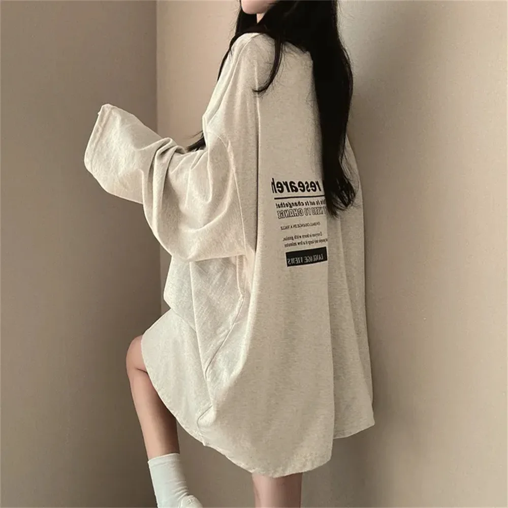Combed Pure Cotton Korean Version Long Sleeved T-shirt for Women's Solid Color New Autumn 2025 Lazy Style Korean Version Top