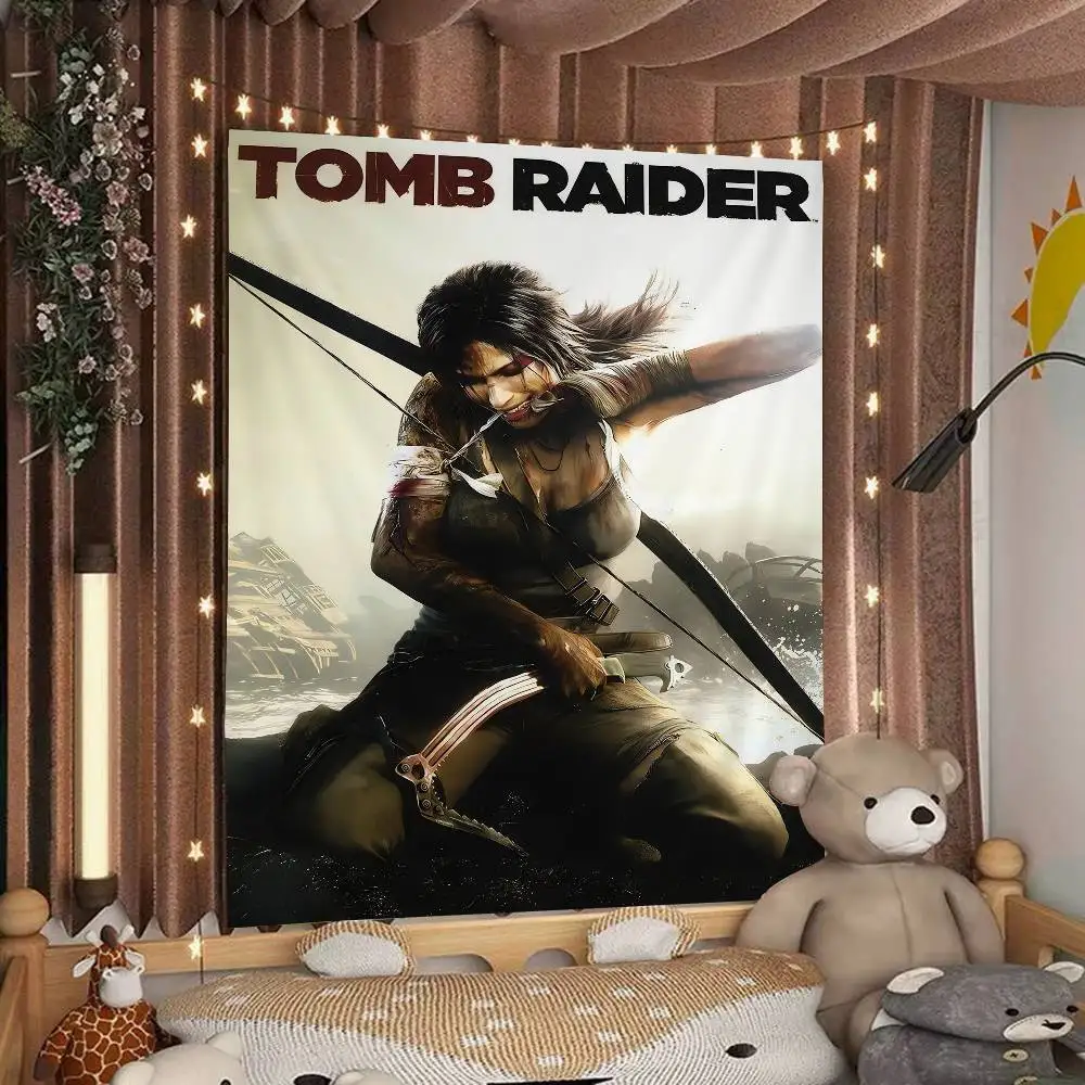 لارا كروفت تومب رايدر الكرتون نسيج الفن الخيال العلمي غرفة ديكور المنزل الجدار الشنق ديكور المنزل #3