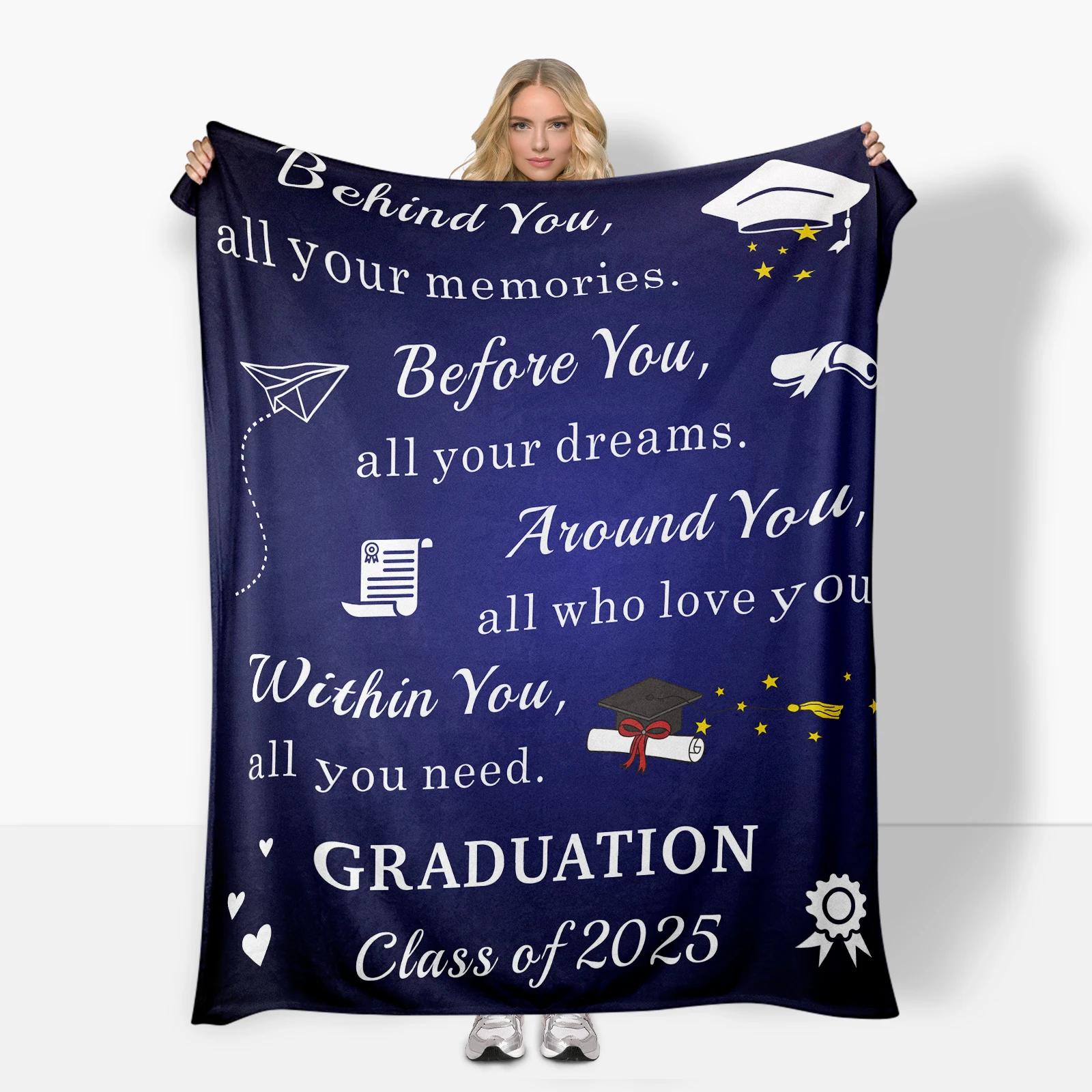 Give this plaid flannel blanket with uplifting quotes to friends as they graduate symbolizing support and hope