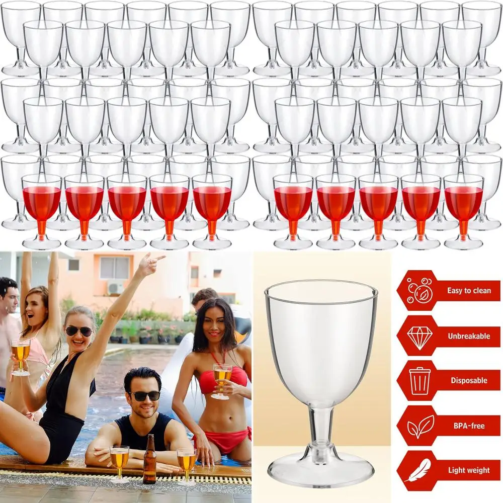 

6 oz Clear Plastic Wine Glasses with Stems, Disposable for Weddings, Birthdays, and Party Favors