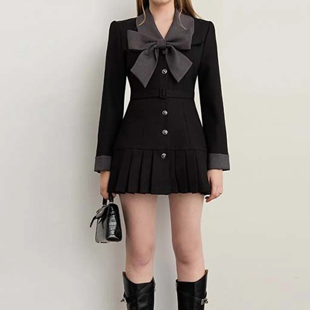 [حزام مجاني مع بطانة] سترة نسائية جديدة للخريف والشتاء بخصر على شكل فيونكة قصيرة ورغبة نقية للرياح