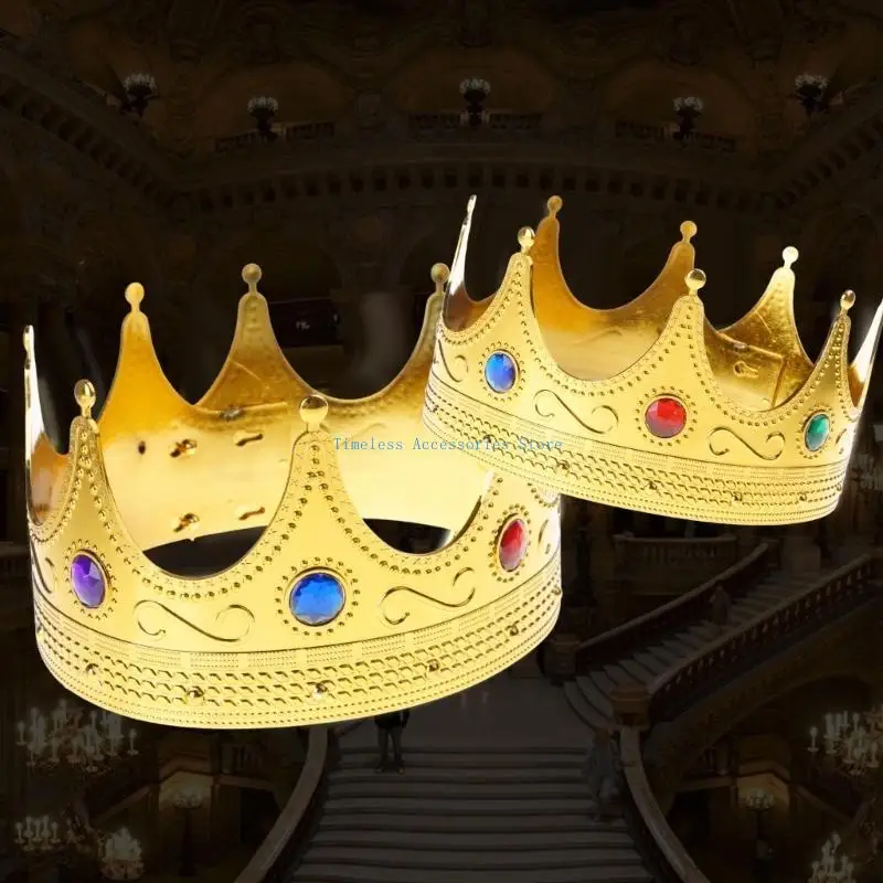 

97QE Gold Royal King Crown Princed Costume Accessories for Adult Kids Birthday Party Crown Hat Princed Headwear Party Supplies