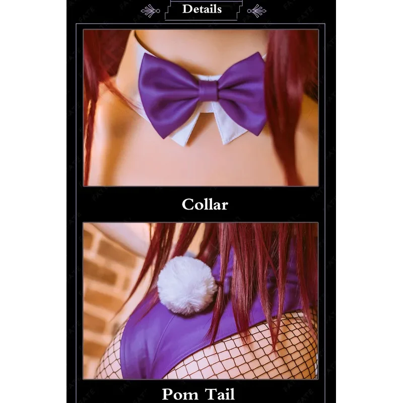 ss23 مصير الطلب الكبير لعبة كوس FGO Scathach تأثيري حلي الأرنب فتاة Sexul بذلة مع الأرجواني أرنب رباط شعر شبكة صيد السمك Stocki