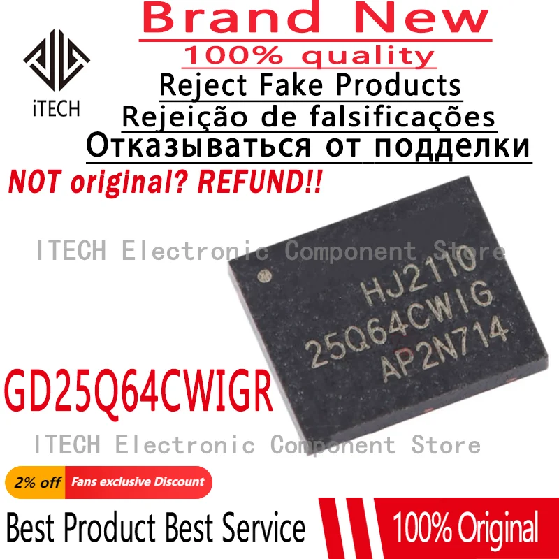 (10-50)pcs/lot Original GD25Q64CWIG GD25Q64CWIGR 3.3V Uniform Sector Dual And Quad Serial Flash Chip WSON8 100% New and Genuine