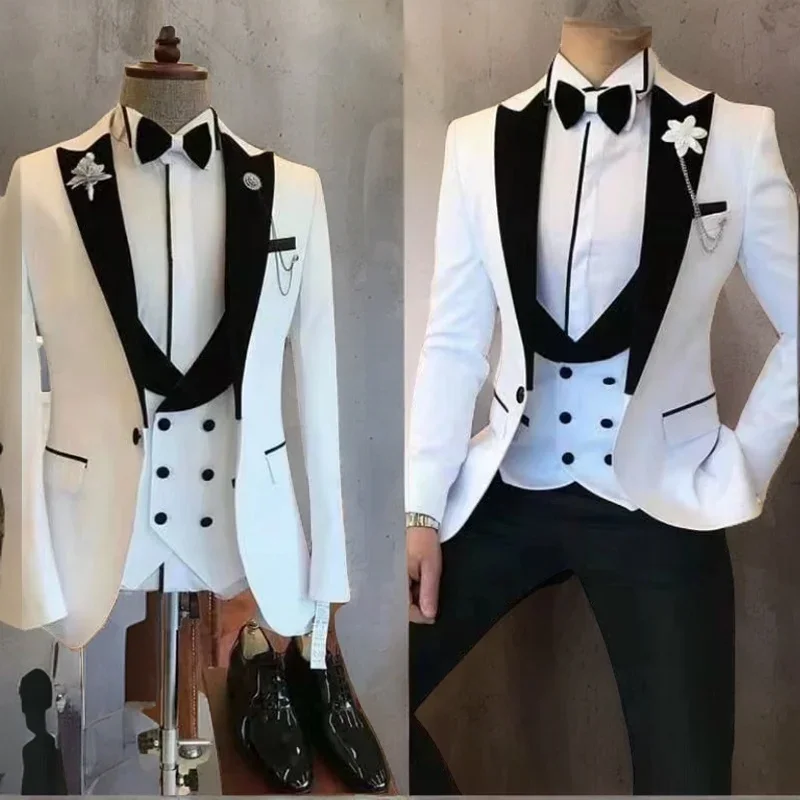 

Italian Style Men's Suits for Wedding Groomsmen Groom Tuxedo Jacket with Double Breasted Vest Pants Slim Fit 3 Piece