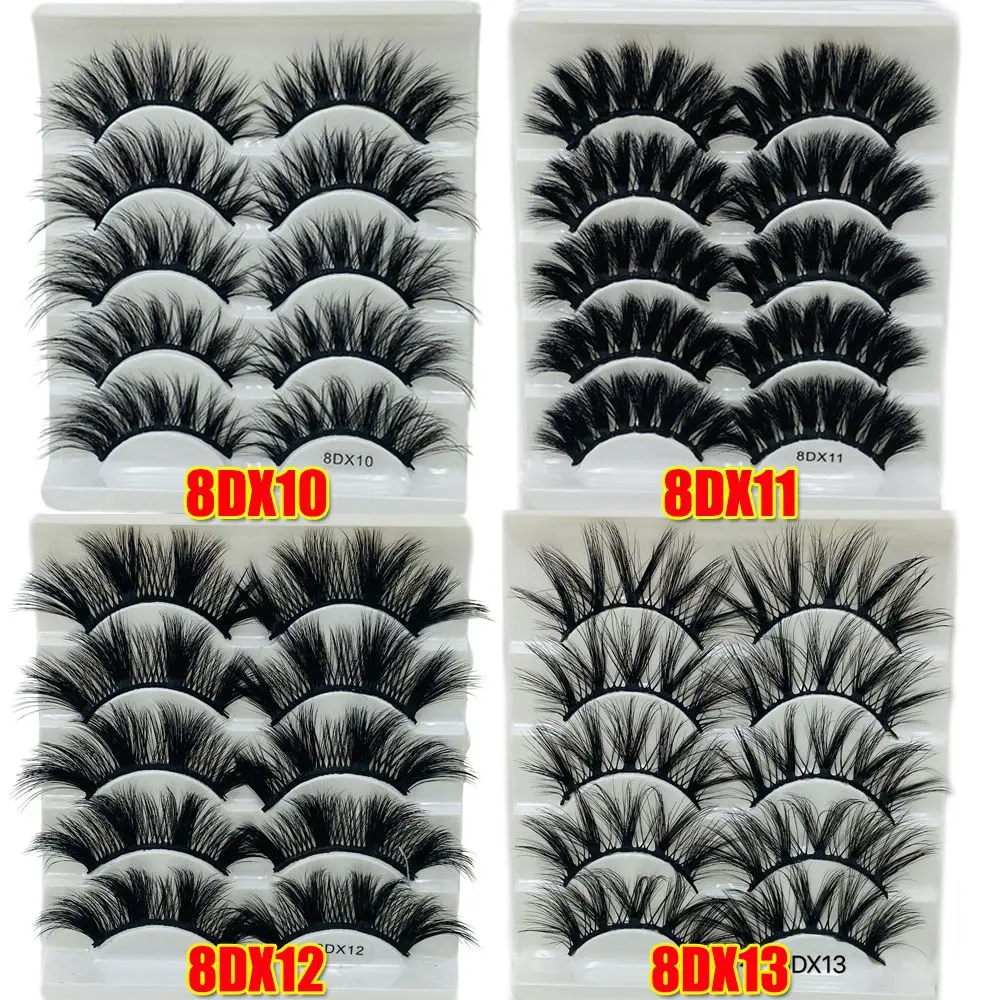 Cílios postiços cruzados dramáticos feitos à mão 8D cabelo de vison Wispies fofos grossos e longos