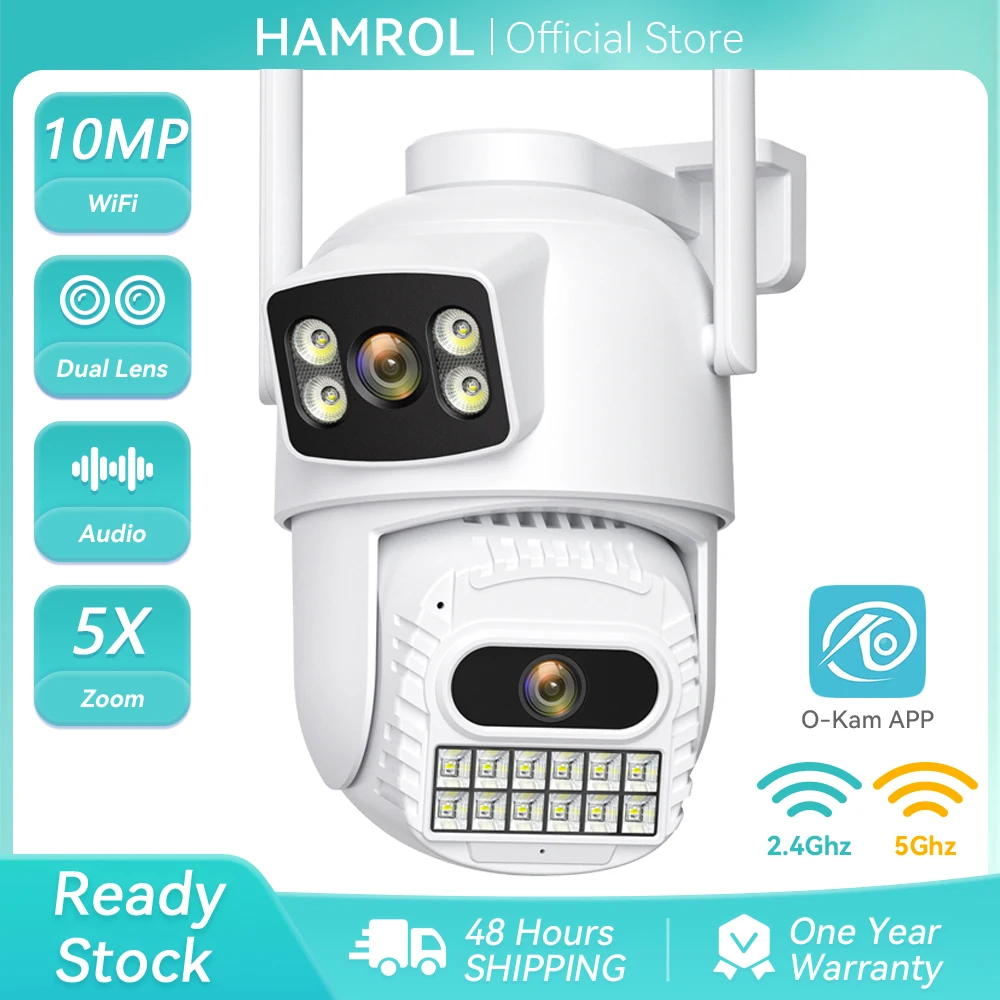 5K 10MP WIFI PTZ Camera Dual Lens 2.4G/5G WIFI IP Camera AI Human Detect Auto-cruise IP66 Waterproof Outdoor Home Surveillance