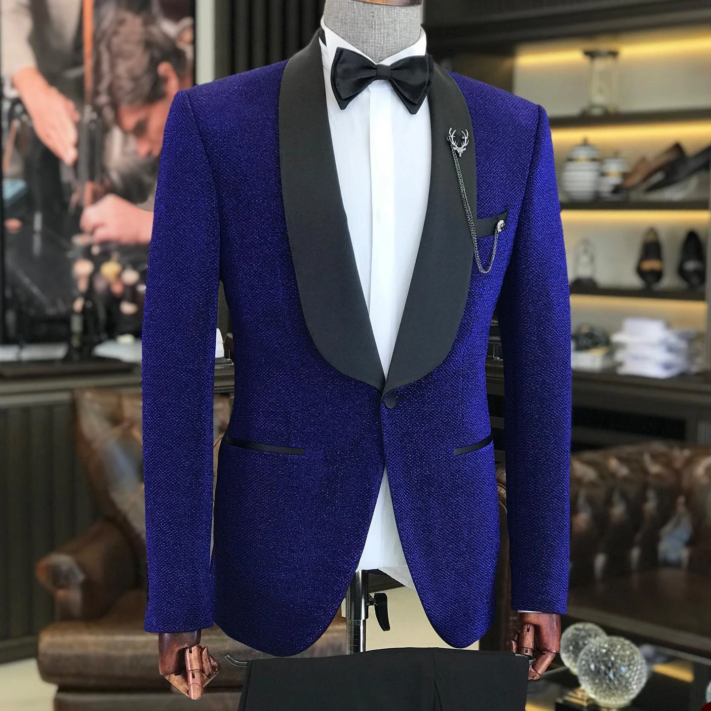 Terno de casamento de lapela masculino, roupa do noivo, traje justo, blazer e calça, smoking masculino, moda, 2 peças, 2023