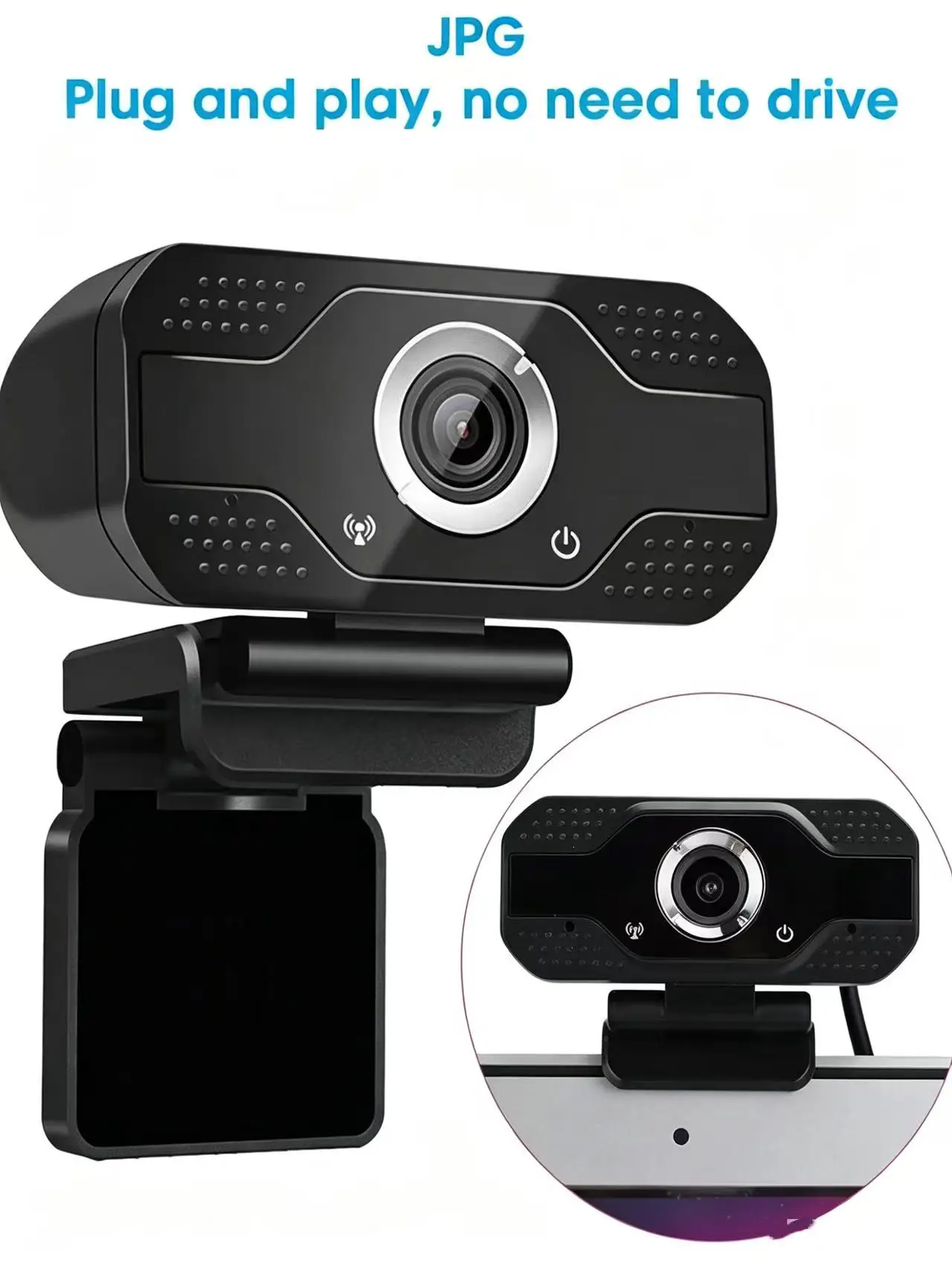 Kamera internetowa Full HD 1080P 30fps do laptopa, komputera PC, wbudowany mikrofon do wideorozmów, konferencji, pracy na żywo, podróży, z możliwością użycia ze statywem. — zdjęcie 2