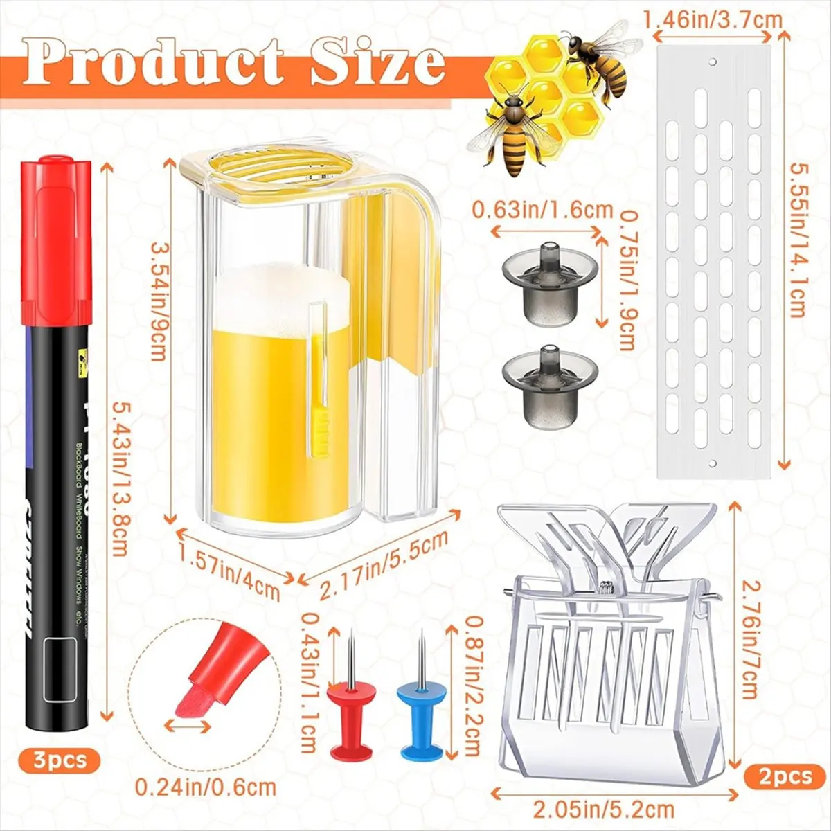 A63K& 11 Pcs Queen Bee Marking Kit with Queen Bee Marking Bottles Marking Pens Plastic Queen Bee for Beekeeping Supplies