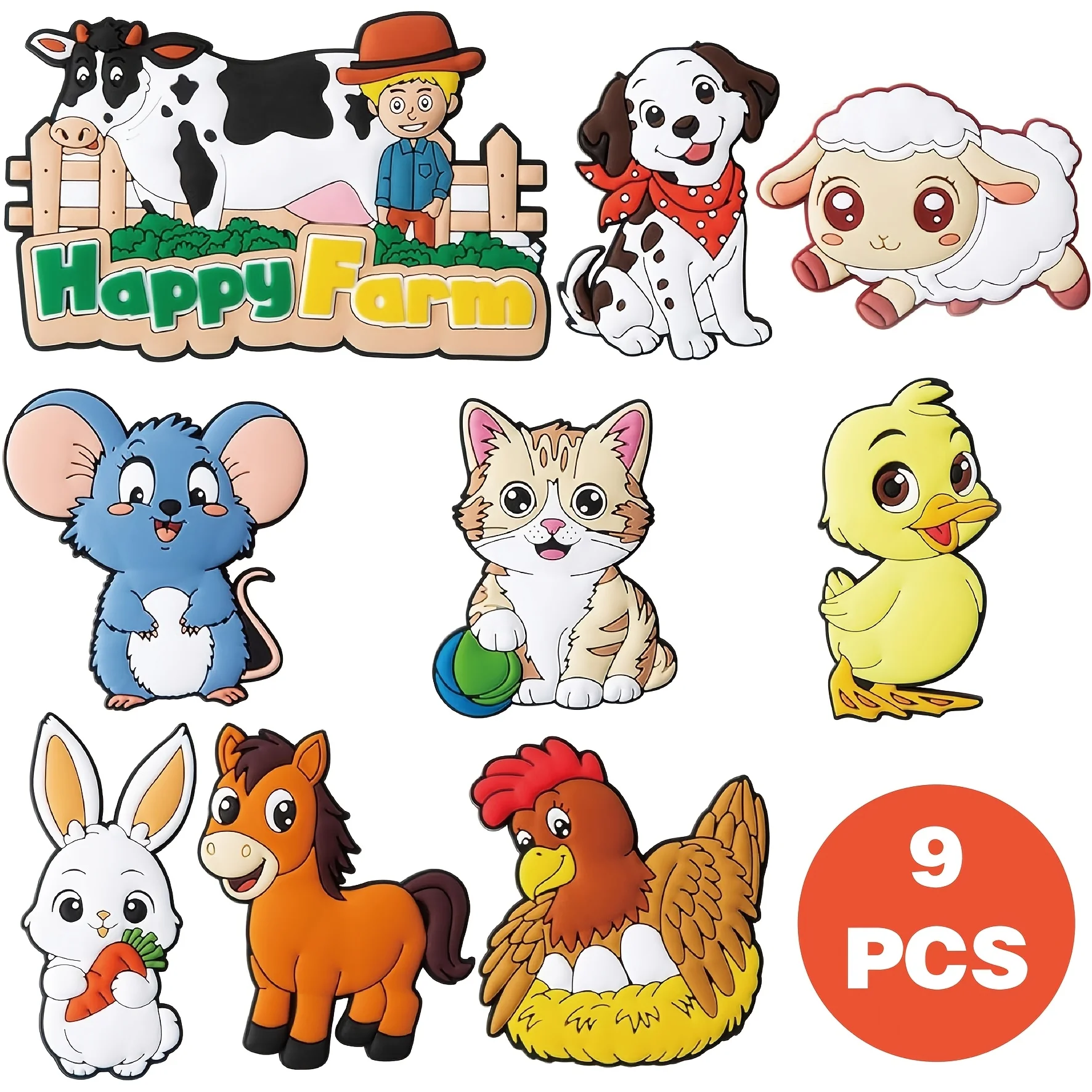 9-teiliges Happy Farm Tiermagneten-Set – für Kühlschrank, Whiteboard und Metalloberflächen, ideal für die Interaktion zu Hause und mit der Familie