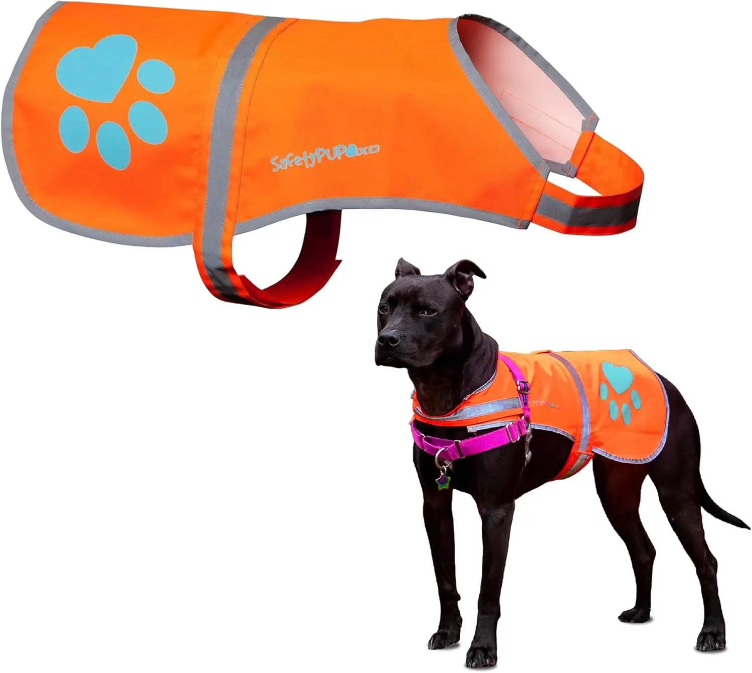 

Hi-Visibility Reflective Dog Vest, Fluorescent Orange for Safety On or Off Leash, Large Size