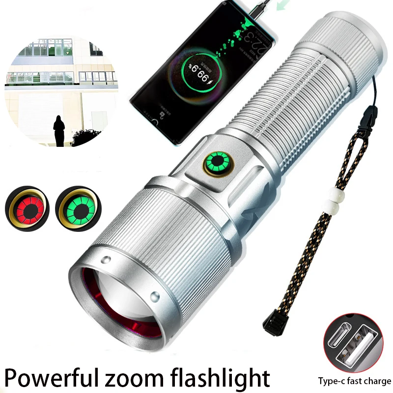 Ultra Bright LED Flashlight 100000 Lumen Tactical Flashlights 3 mode USB Rechargeable 18650 Waterproof Zoom Fishing Hunting Lamp