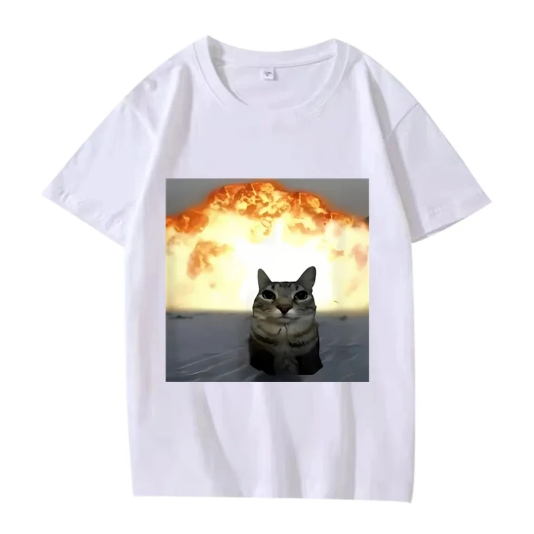 Ein skurriler Katzen-Explosionsgrafik-T-Shirt, Sommermode, Freizeit, hochwertiges, vielseitiges Y2K-T-Shirt aus reiner Baumwolle für Herren und Damen
