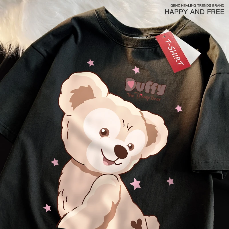 Dismy Co Branded Duffy Cute Style Girl Tee Clothing Sanmo Popular T Shirt Letter Round Neck T-Shirt Personality Lovely Tops