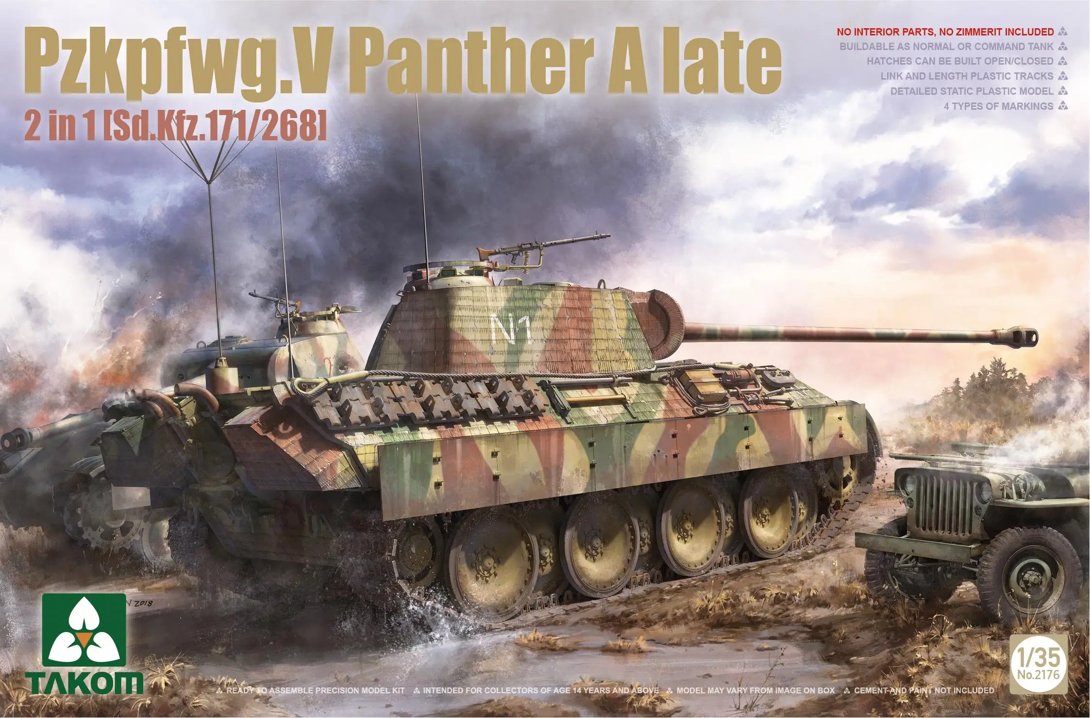 

TAKOM 2176 1/35 Pzkpfwg.V Panther A Late 2 In 1 Sd.Kfz.171/268 Scale Model Kit