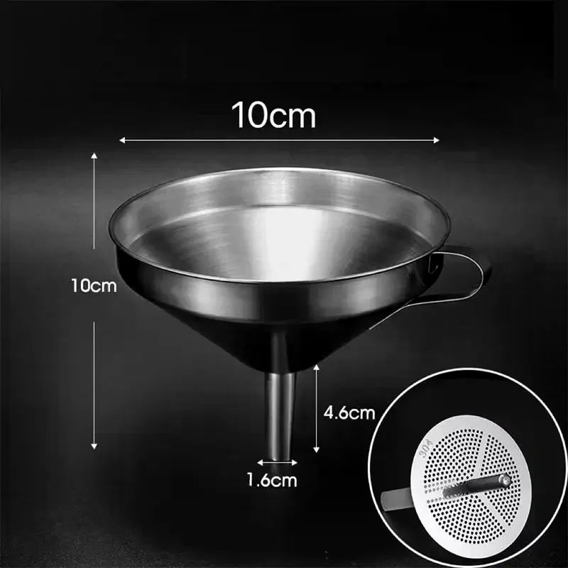 304 Stainless Steel Funnel Filter Set Wide Mouth Food Grade For Transferring Liquor Honey Jam Home Kitchen Daily