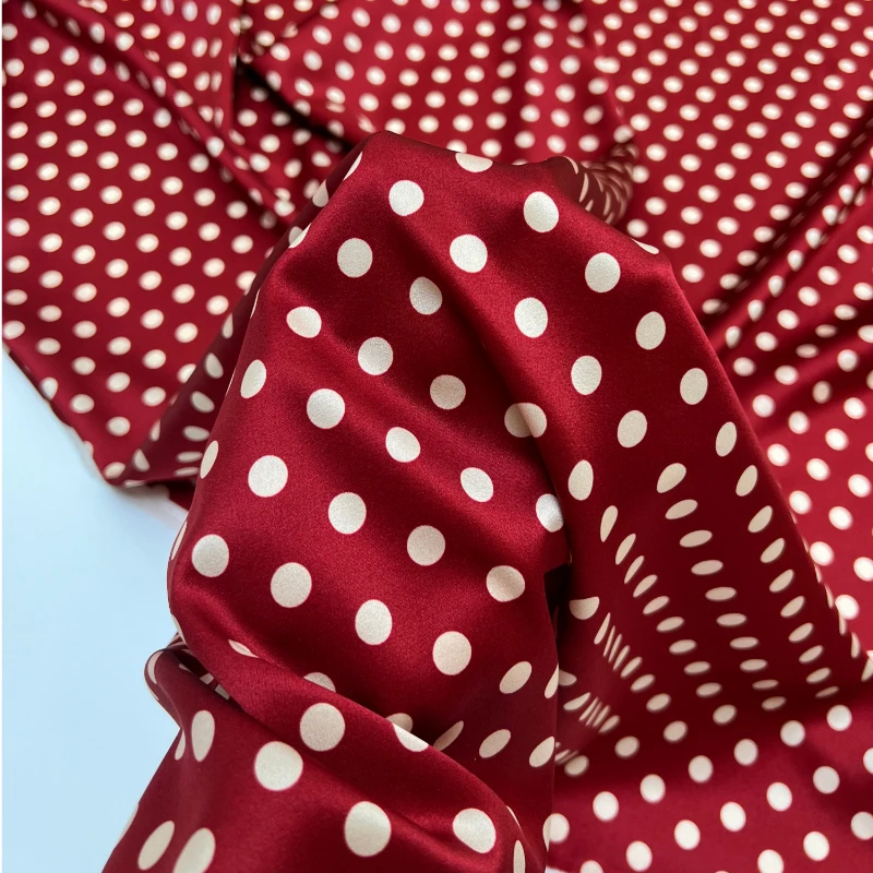 

Polka Dot Fabric Silk Stretch Satin 19 Momme 140 Width Dot Print Camisole Shirt Dress Mulberry Silk