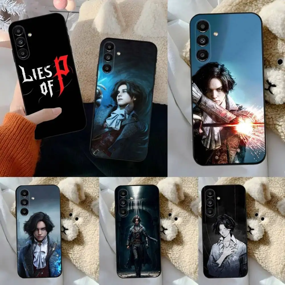 حافظة هاتف L-Lies of P لهاتف Samsung S24,23,22,30,21,10,9,Ultra,Plus,Lite,FE,5G حافظة سوداء ناعمة